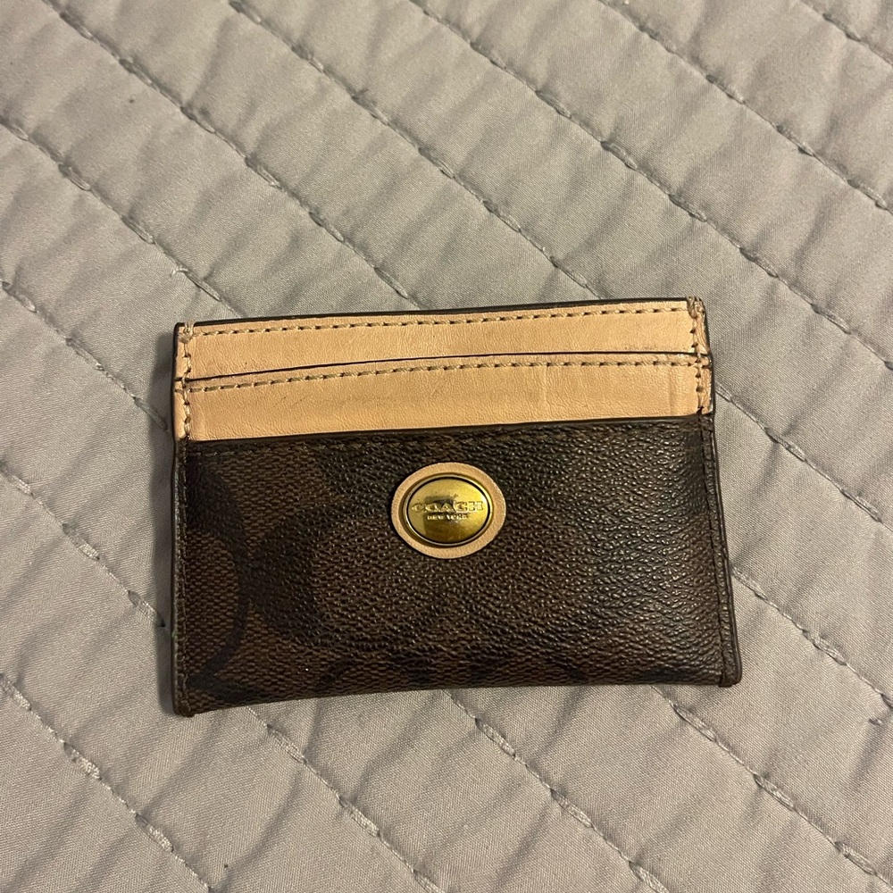 Coach Card Case Wallet in Signature Black and Brown Canvas